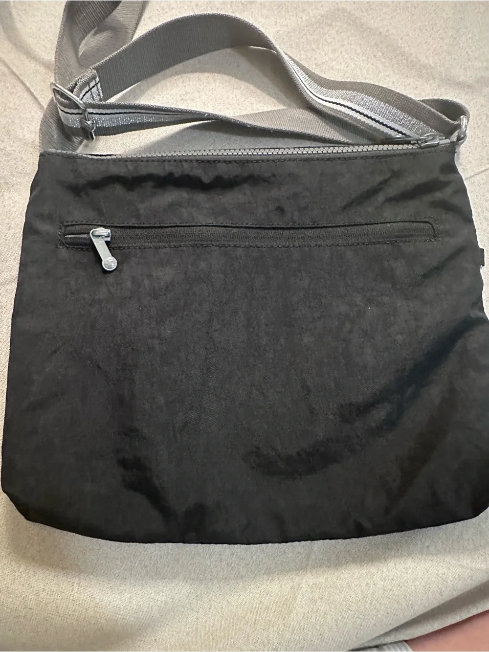 NWOT- Kipling Black Annabelle Crossbody Messenger with Gray Striped Strap
